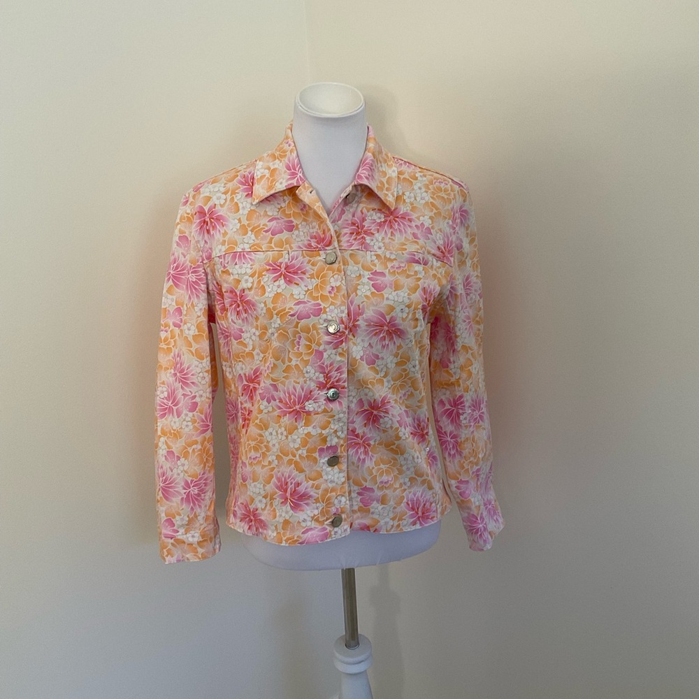 Draper’s & Damon’s Floral Beaded Button-Up Jacket in Pink & Orange